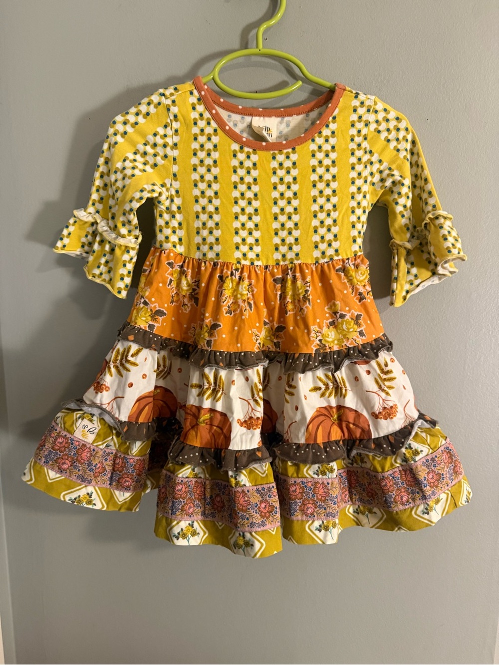 Wild Flowers Pumpkin Patchwork Ruffle Dress 18M Fall Thanksgiving Boutique